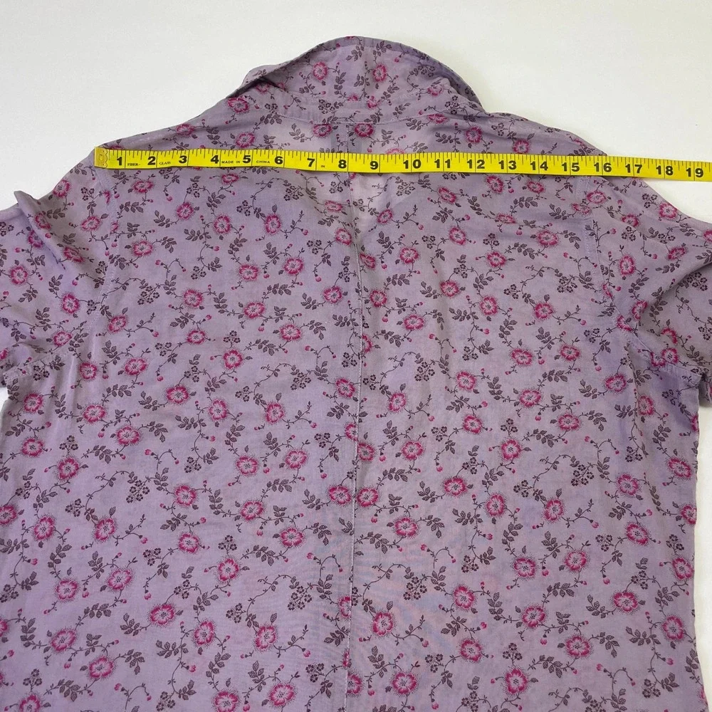 The Limited Purple Floral Cotton Button Down Shirt L Roll Tab Sleeve Hippie